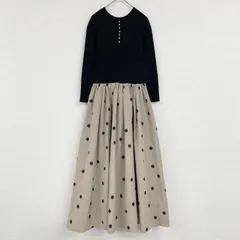 【新品同様】Apuweiser-riche　アプワイザーリッシェ　ワンピース　リブニット　切り替え　ドット柄　ブラック　レーヨン　ポリエステル　ベージュ　レディース　2　a01051