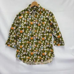 ROVTSKI コットンリネン フェイスプリント 総柄 7分袖 ボタンダウンシャツ サイズM 日本製 07122601 01