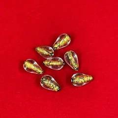 チェコビーズ　ガラスビーズ　ハンドメイド　ティアードロップ　ゴールド/ブラック　7粒　　N-21