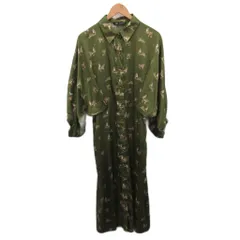 ザラ ZARA シャツワンピース スカート ロング 虎柄 金ボタン カーキ L ■YHS5