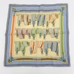HERMES エルメス スカーフ チーフ カレ45 ベルト柄 シルク 絹 コンパクト 小さめサイズ エレガント レディース  ブルー系 服飾 DF17647■