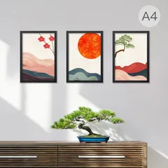 和風モダン ポスター A4　松　梅　日の出　３点セット 通常デザイン お正月ポスター 新春 縁起  春 新春