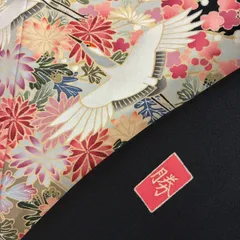 黒留袖 作家物 友禅 鶴 裄67.5 五つ紋 比翼 正絹 着物 MK-2474