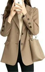 Over the moon テーラードジャケット レディース きれいめ カジュアル 秋冬 50代 長袖 通勤 フォーマル 上着 ブレザー 羽織 (ベージュ,  M)