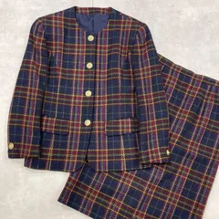 Burberrys　バーバリー　セットアップ　チェック柄　金ボタン　ツイード　ウール　シルク　ネイビー　レディース　11号　13号