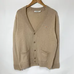 MAISON KISTSUNE メゾンキツネ ベビーフォックスパッチカーディガン HM00501KT1006 美品 ニット セーター Vネック 長袖 ワッペン 刺繍 ウール メンズ Mサイズ ベージュ トップス A15541◆
