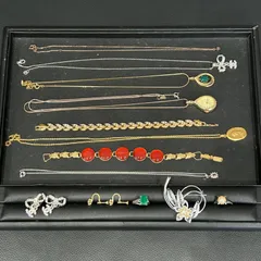 ①遺品整理 メッキアクセサリー アクセサリーおまとめ ネックレス  　時計　指輪　リング　ブローチ　ブレスレット　イヤリング　ピアス　コイン　色石