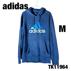 adidas 長袖 フードパーカー 長袖 M ネイビー フーディ ビッグロゴ アディダス 古着 TK11964