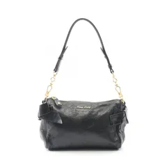 ミュウ ミュウ Miu Miu ハンドバッグ アクセサリーポーチ ブラック レザー サイドリボン アクセサリーポーチ レディース Used B