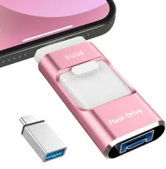 ★【専用アプリ不要】4in1 Phone対応 USBメモリ512GB 高速 データ バックアップphone写真データ保存iOS/USB/Type-C/Micro USB搭載 大容量 フラッシュメモリ タイプc USBメモリ ピンク