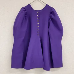 CADUNE　カデュネ　ペプラムパフ　ニットカーディガン　ミラノリブ　フレア　バルーンスリーブ　金ボタン　ポリエステル　パープル　レディース　38