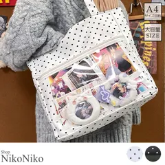ショップにこにこ ドット柄 クリアポケット付き トートバッグ【即納】韓国ガーリー ウィッシュコア オタ活 推し活 A4 推し活バック バッグ 鞄 カバン かばん  痛バッグ 痛バ 見せバッグ 透明 水玉 大容量 大きめ