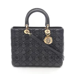 ディオール Dior ハンドバッグ レディディオール ラージ カナージュ ブラック レザー レディディオール カナージュ 2wayトート レディース Used A