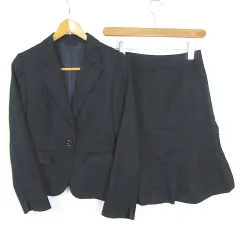 洋服の青山 n line precious ストレッチ セットアップ スーツ ジャケット スカート 膝丈 毛 5 ネイビー チェック 小さいサイズ kz13287 