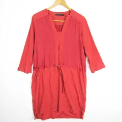 ザラ ベーシック ZARA BASIC ワンピース 長袖 膝丈 XS レッド 小さいサイズ 1639/063 kz13325
