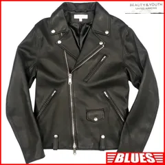 BEAUTY&YOUTH UNITED ARROWS ビューティーアンドユース ユナイテッドアローズ ライダースジャケット M 羊革 本革 ダブル メンズ レザー 黒 レザーライダースジャケット_サイズM一覧←SEULB屋着古← TY4252