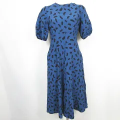 ユニクロ UNIQLO C ロング ワンピース 五分袖 レーヨン S ブルー 総柄 kz13379