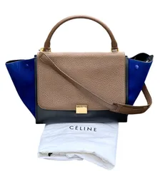超美品◆本物CELINEセリーヌトラペーズミディアムハンドバッグショルダーバッグ2wayバッグヴィンテージ加工金具バイカラースエード・レザー