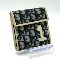 クリスチャン・ディオール  Christian Dior トロッター 三つ折り財布 コンパクト財布 お札入れ 男女兼用 ネイビー ベージュ レザー