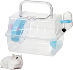HAPPY SUGAR ハムスター キャリーケース 給水機付き 小動物 キャリーバッグ お出かけ ケージ 持ち運び ペットバッグ 外出用 移動用 透明 軽量 (ブルー,  小型)のサムネイル