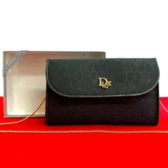 未使用保管品 箱付 Christian Dior クリスチャンディオール ロゴ 金具 ハニカム 柄 キャンバス チェーン ショルダーバッグ ブラック 30618