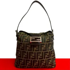 極 美品 FENDI フェンディ ヴィンテージ マンマバケット ズッカ FF 柄 キャンバス レザー セミ ワン ショルダーバッグ ブラウン 350-9