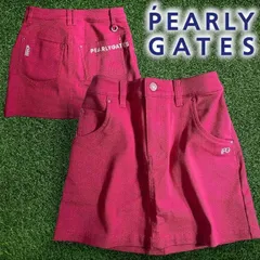 PEARLY GATES パーリーゲイツ ゴルフ コットン混 カルゼ ロゴ刺繍 無地 ストレッチ ミニ スカート ゴルフウェア レディース 055-2234802 定価2.4万 ピンクレッド  ▲027▼50728w06