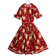 ピンクハウス★パッチワーク付き♪ブドウ柄ワンピース 赤系 前開き リボン&フリル♪z16936