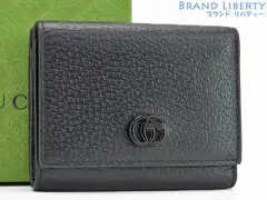 【超美品】グッチ　GUCCI　GGマーモント　ダブルG　三つ折りウォレット　三つ折り財布　コンパクト財布　ミニウォレット　ブラック　レザー　722732