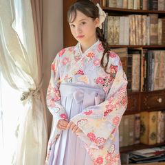 【HAKAST29-A7】袴一体型オールインワン着物ワンピース　（いにしえ華車紫×淡藤袴[A7]）　キャサリンコテージ TAK