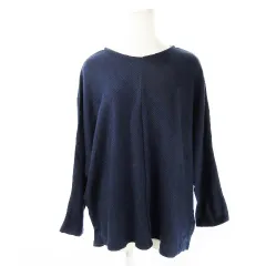 シューラルー SHOO・LA・RUE ニット セーター ラウンドネック 長袖 ドルマン ストレッチ 柔らか M 紺 ネイビー /CK15