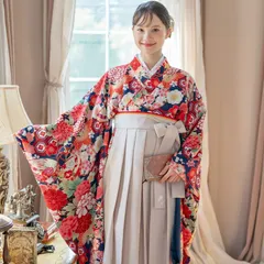 【HAKAST29-D3】袴一体型オールインワン着物ワンピース　（華こっぽり紺×白茶袴[D3]）　キャサリンコテージ TAK