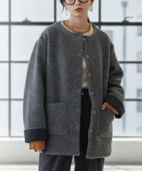 新品　アンティカ　antiqua　Wフェイス カーディガン レディース 羽織り　コート　ジャケット　グレー　ゆったり