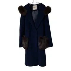 ZK19 Apuweiser-riche アプワイザーリッシェ ポケットファーコート ウールコート ネイビー サイズ2