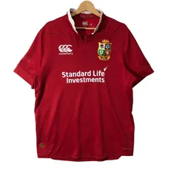 Canterbury カンタベリー ブリティッシュ＆アイリッシュ・ライオンズ ラグビーシャツ ユニフォーム イギリス アイルランド代表 半袖 Tシャツ フロント袖刺繍 オーバーサイズ ビッグシルエット CAMBODIA製 XLサイズ レッド