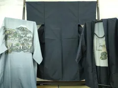 平和屋着物■極上　男性　紬　アンサンブル　長襦袢(袷)・長羽織セット　色無地　濃い藍鉄色　逸品　未使用　DZAB2166kh6