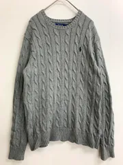 POLO RALPH LAUREN ポロ ラルフローレン ケーブル編み ロゴ刺 ニット セーター sizeS(170/92A)/グレー ■■ メンズ