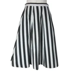 チェスティ Chesty フレアスカート ひざ丈 ストライプ 1 M相当 ブラック ホワイト /X