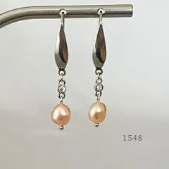 天然色オレンジ・バロック淡水パール＆クリスタル　ピアス　・・✽・・　〈サージカルステンレス　フック〉