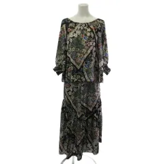 グレースコンチネンタル パッチワークプリントトップ セットアップ ロングスカート 総柄 花柄 ブラック 黒 0121241020