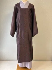 袷　道行コート　花、葉の柄　ワイン/黒系　裄66