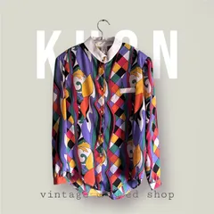 昭和レトロ総柄シャツ　ヴィンテージブラウス　派手　サイケデリック　古着