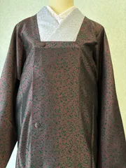 袷　道行コート　花、葉の柄　ワイン/黒系　裄66