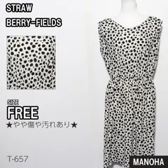 【T-657】STRAW BERRY-FIELDS ストロベリーフィールズ ワンピース ノースリーブ ひざ丈 総柄 ドット柄 ホワイト ブラック モノクロ 白黒 フリーサイズ レディース 古着