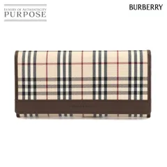 未使用 展示品 バーバリー BURBERRY ノバチェック 二つ折り 長財布 キャンバス レザー ベージュ ブラウン シルバー 金具 90306182