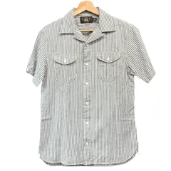 RRL ダブルアールエル コットンリネンオープンカラーストライプ半袖シャツ XS ブルー 15100