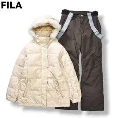 【定番】 フィラ FILA スキー ウェア セットアップ 上下 ダウン ジャケット x 中綿 パンツ M 千鳥格子柄 ベージュ x ダークカーキ ウィンター スポーツ ウェア スノーボード スノボ レディース ♪