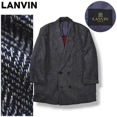 【上質】 ランバン LANVIN ダブルブレスト ミドル チェスター コート ノッチドラペル ノーベント 背抜き R50 ヘリンボーン ネイビー x レッド クラシック フォーマル ビジネス カジュアル 紳士 メンズ