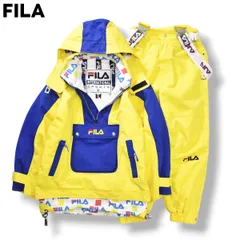 フィラ FILA スキー ウェア セットアップ 上下 ジャケット x パンツ ウィンドブレーカー 裏地 中綿 x フリース L／M イエロー x ブルー ウィンター スポーツ ウェア スノボ スノーボード メンズ