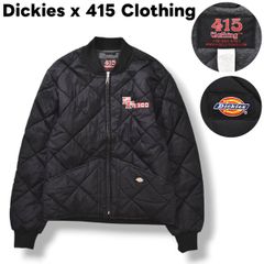 ディッキーズ Dickies x 415 Clothing 中綿 キルティング ワーク ジャケット ジップアップ ジャンパー ロゴ 刺繍 M ブラック ストリート アメリカン カジュアル バイカー カスタムショップ 企業物 メンズ